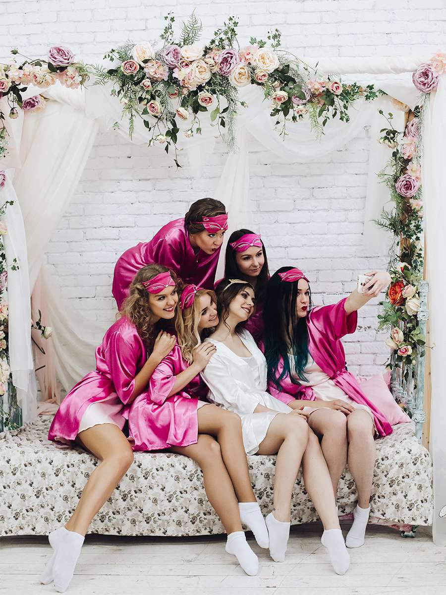 bride with bridesmaids on a bachelorette party day in Italy